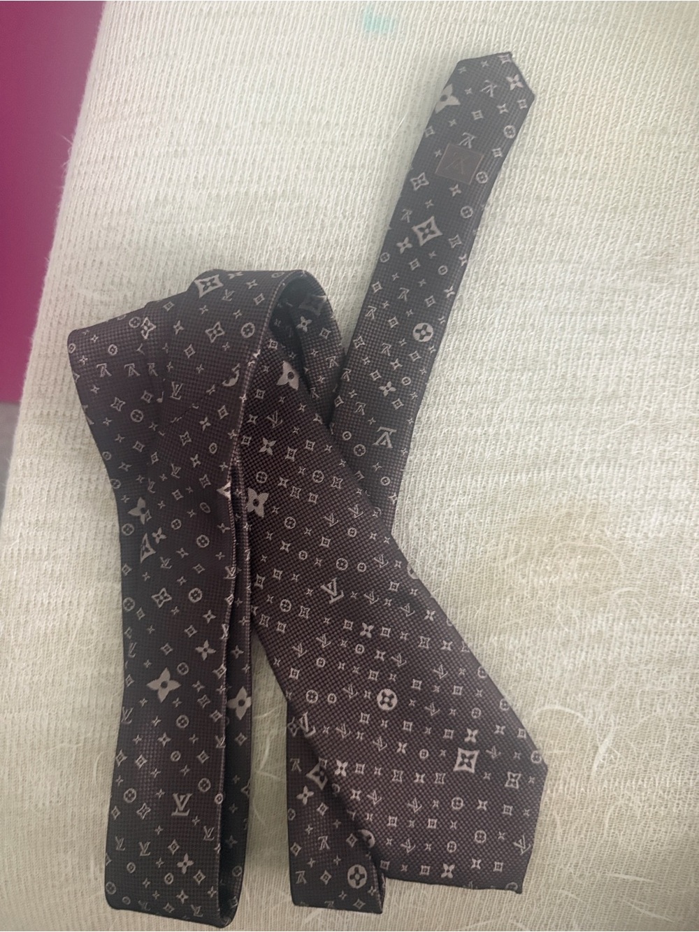 Luxury Monogram Silk Tie in Dark Brown